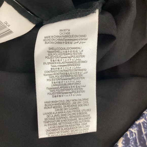 BCBGMAXAZRIA Dalia Asymmetric Draped Mini Dress Black Blue Print Size 6 - Picture 7 of 7